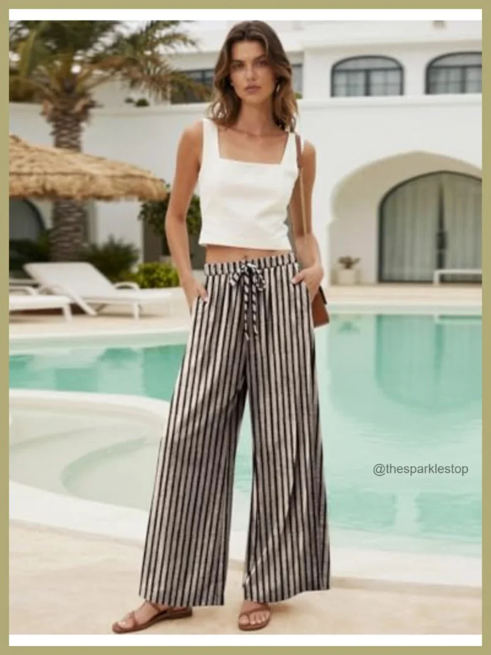 Women's Linen Wide Leg Palazzo Pants with Pockets